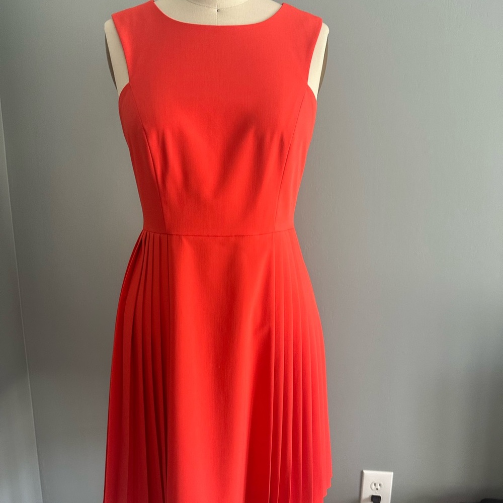 Gianni Bini Orange/Red Pleated Sleeveless Dress